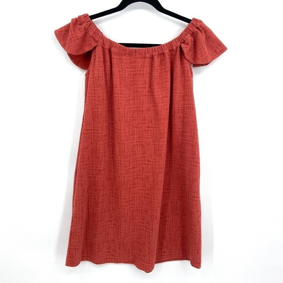MADEWELL Burnt Orange Rust Off The Shoulder Textured Button Front Dress Size XS - Picture 3 of 7
